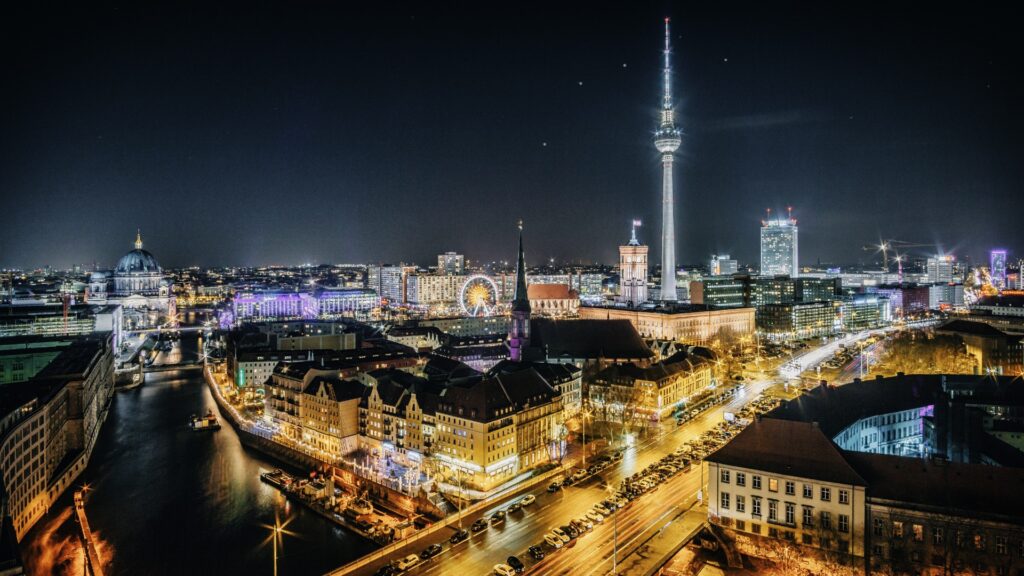 Berlin, niemcy, miasto, noc